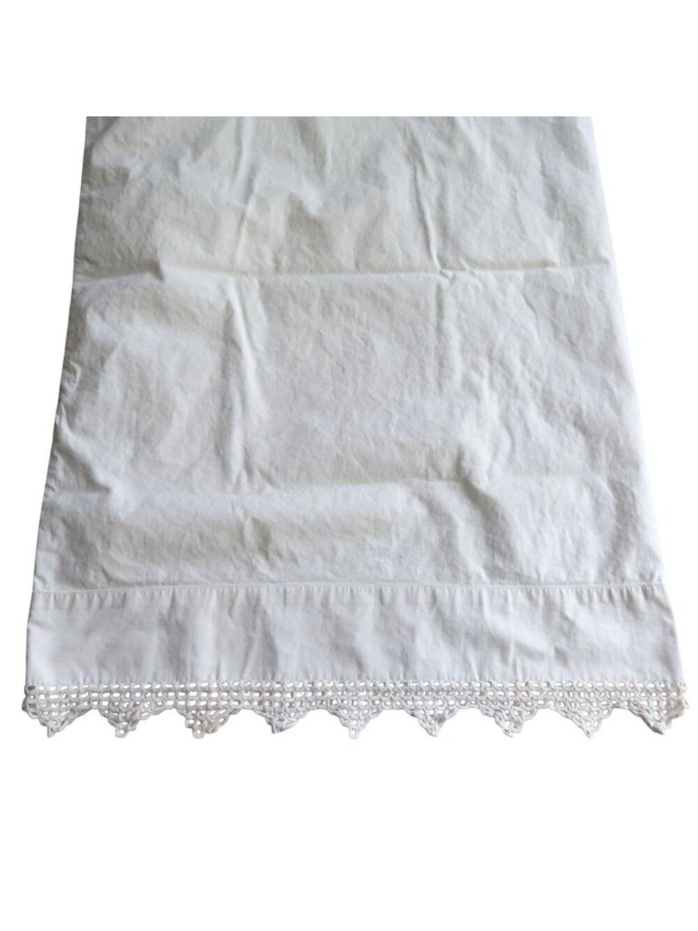 Vintage 50s Standard Pillowcase 1 Crochet Lace Edge White Cotton Blend